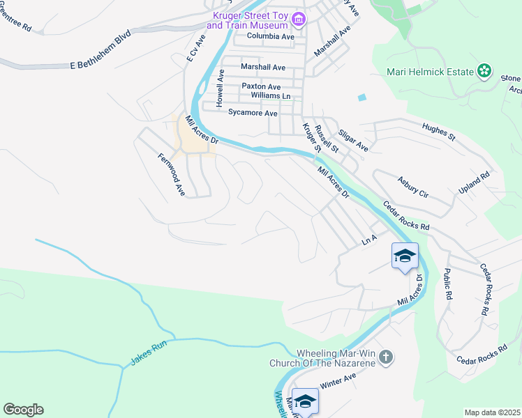 map of restaurants, bars, coffee shops, grocery stores, and more near 84 Brentwood Ave in Wheeling