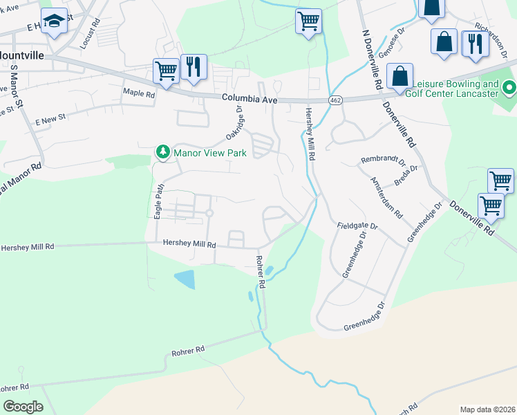 map of restaurants, bars, coffee shops, grocery stores, and more near 216 Millstone Drive in Mountville