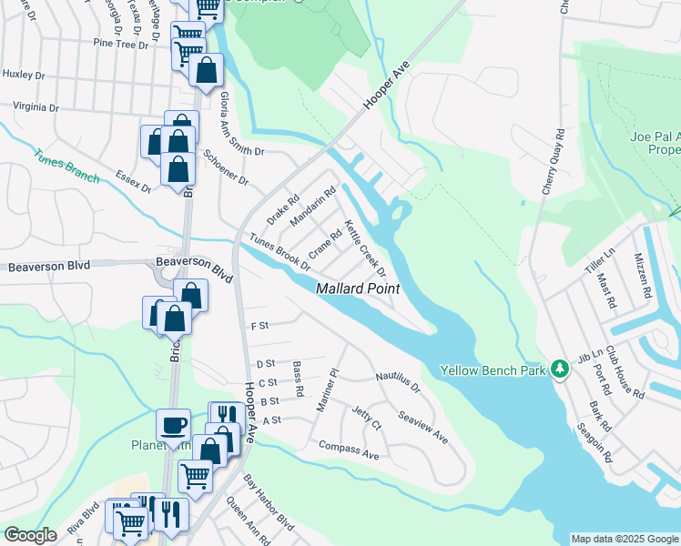 map of restaurants, bars, coffee shops, grocery stores, and more near 214 Penguin Road in Brick Township