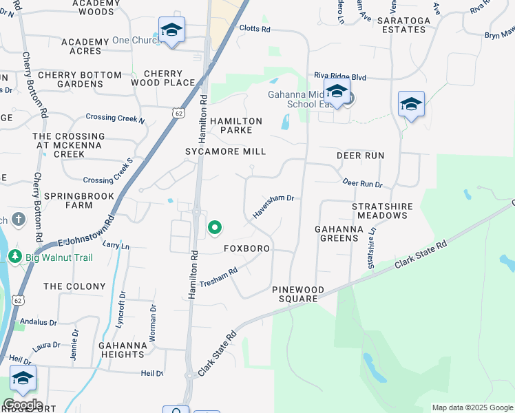 map of restaurants, bars, coffee shops, grocery stores, and more near 528 Haversham Drive in Columbus