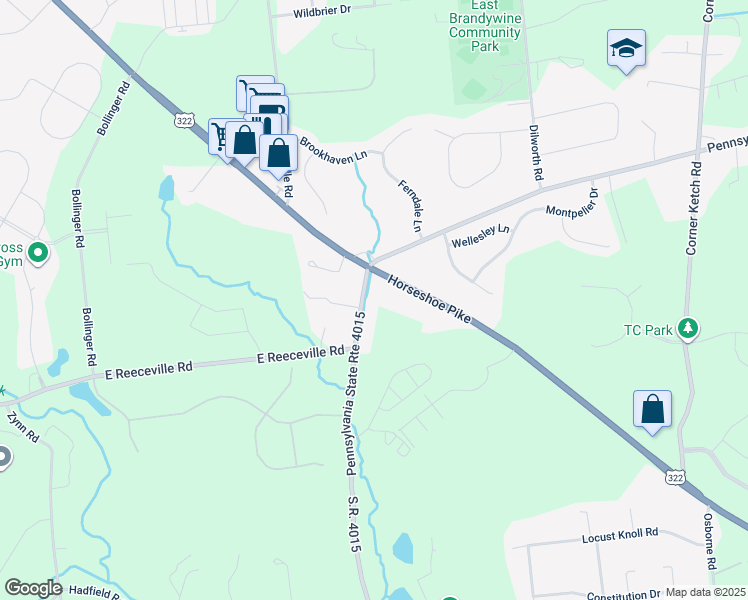 map of restaurants, bars, coffee shops, grocery stores, and more near 2089 Bondsville Road in Downingtown