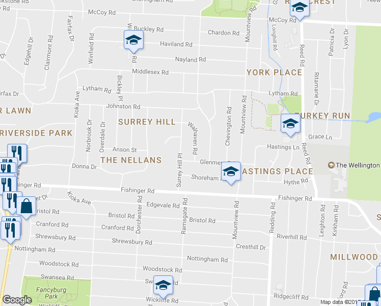 map of restaurants, bars, coffee shops, grocery stores, and more near 3765 Walhaven Road in Columbus