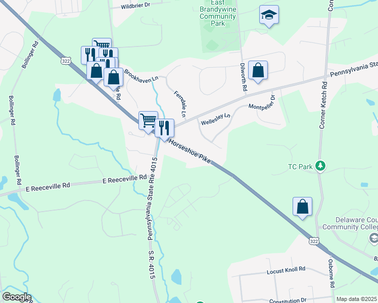 map of restaurants, bars, coffee shops, grocery stores, and more near 1164 Horseshoe Pike in Downingtown