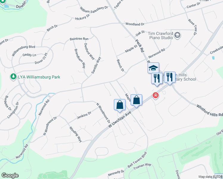 map of restaurants, bars, coffee shops, grocery stores, and more near 115 Garris Road in Downingtown