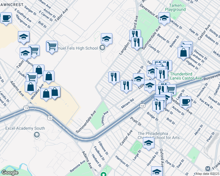 map of restaurants, bars, coffee shops, grocery stores, and more near 892 Bridge Street in Philadelphia