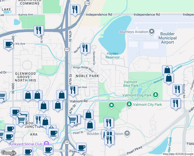 map of restaurants, bars, coffee shops, grocery stores, and more near 4888 Franklin Drive in Boulder