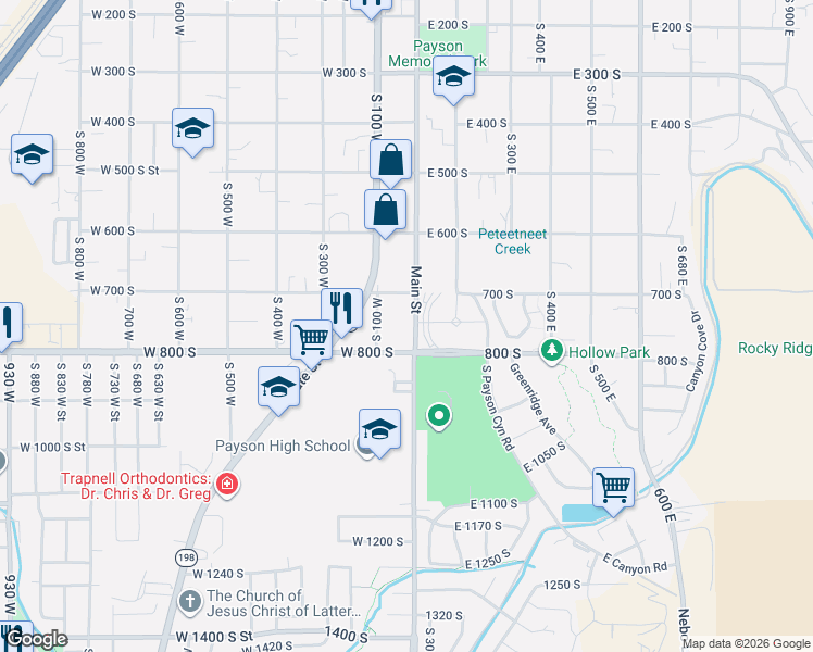 map of restaurants, bars, coffee shops, grocery stores, and more near 800 South Main Street in Payson
