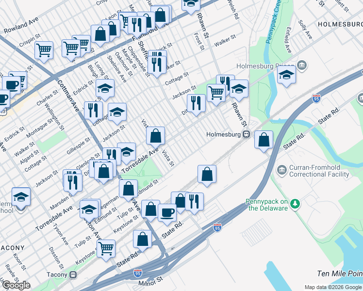 map of restaurants, bars, coffee shops, grocery stores, and more near 4726 Oakmont Street in Philadelphia
