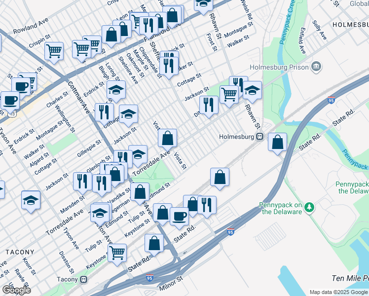 map of restaurants, bars, coffee shops, grocery stores, and more near 4726 Oakmont Street in Philadelphia