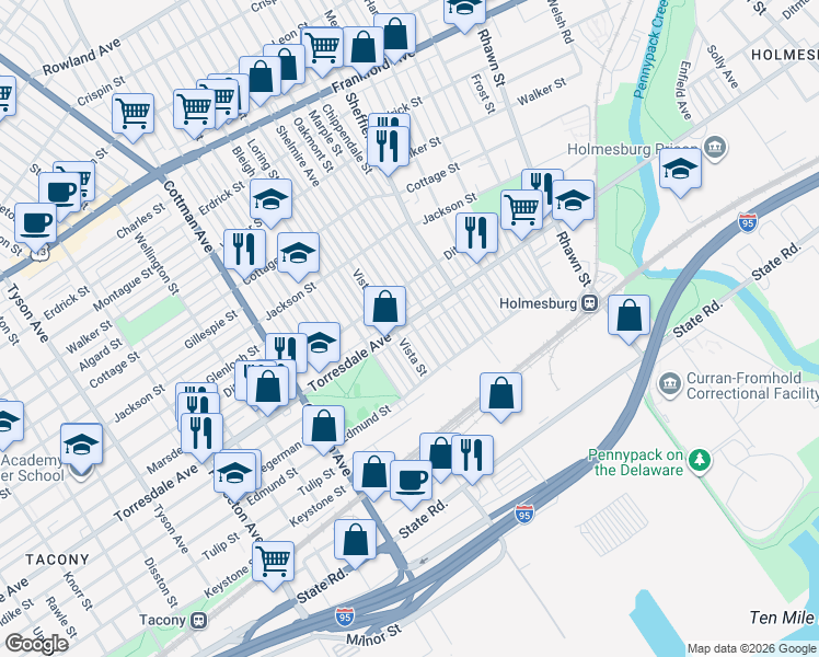 map of restaurants, bars, coffee shops, grocery stores, and more near in Philadelphia