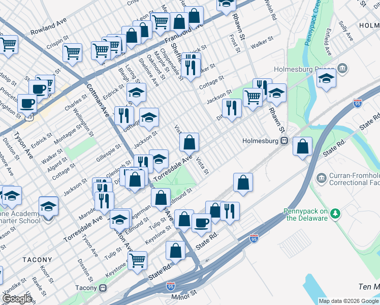 map of restaurants, bars, coffee shops, grocery stores, and more near in Philadelphia