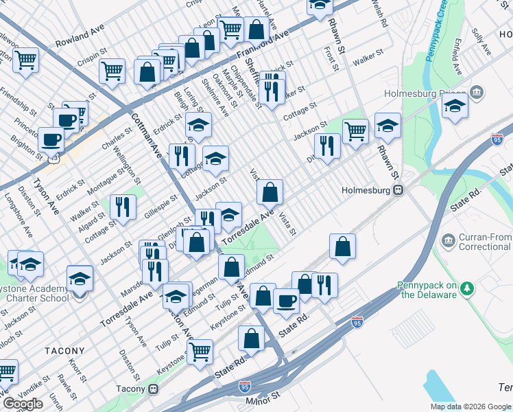 map of restaurants, bars, coffee shops, grocery stores, and more near in Philadelphia