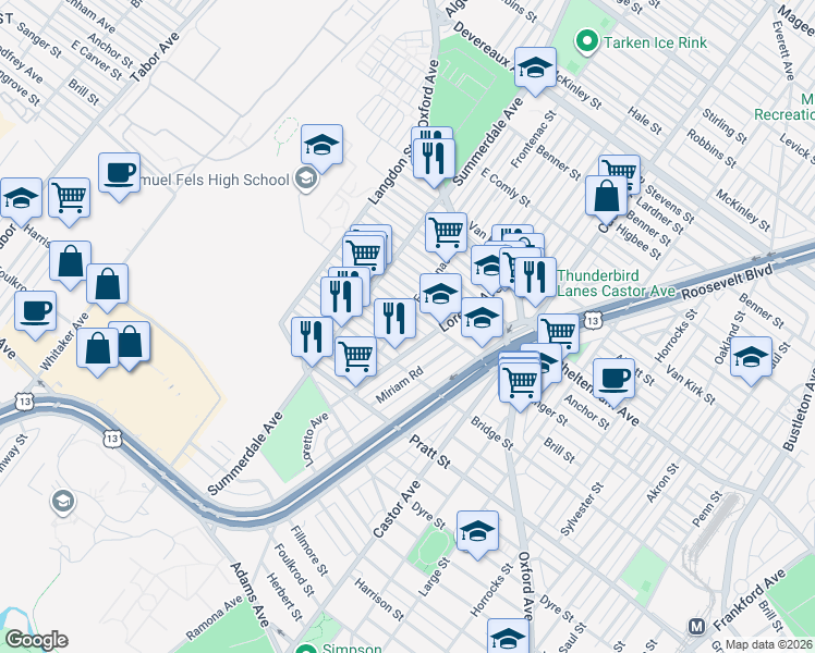 map of restaurants, bars, coffee shops, grocery stores, and more near 949 Scattergood Street in Philadelphia