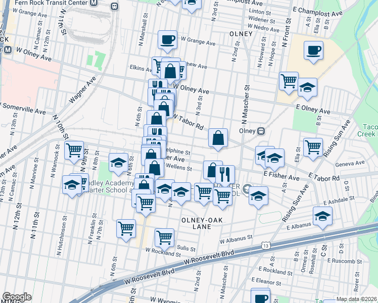 map of restaurants, bars, coffee shops, grocery stores, and more near in Philadelphia