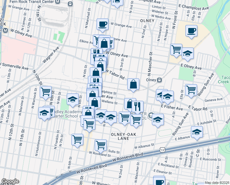 map of restaurants, bars, coffee shops, grocery stores, and more near in Philadelphia