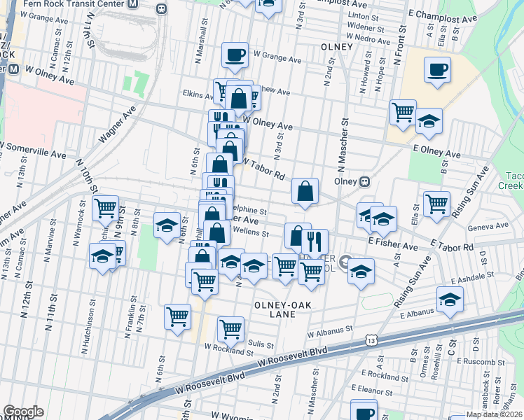 map of restaurants, bars, coffee shops, grocery stores, and more near in Philadelphia
