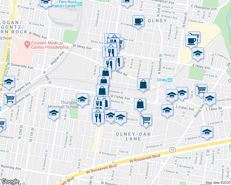 map of restaurants, bars, coffee shops, grocery stores, and more near 431 West Fisher Avenue in Philadelphia