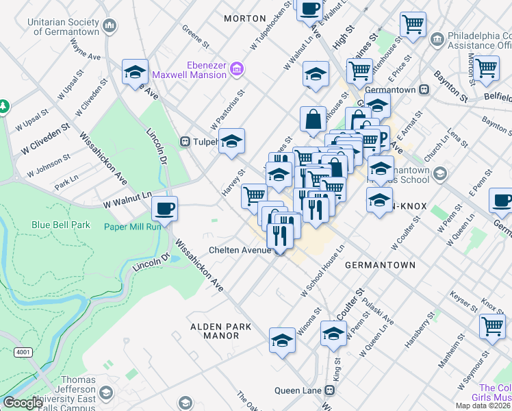 map of restaurants, bars, coffee shops, grocery stores, and more near 515 West Rittenhouse Street in Philadelphia