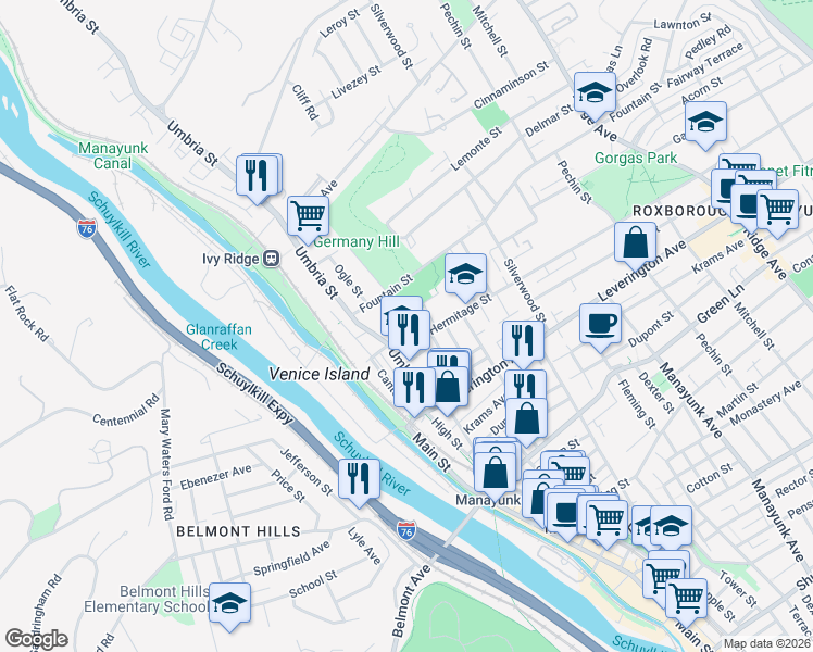 map of restaurants, bars, coffee shops, grocery stores, and more near in Philadelphia