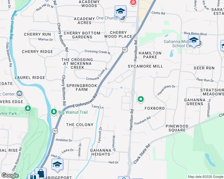 map of restaurants, bars, coffee shops, grocery stores, and more near 562 Jacob Close in Gahanna