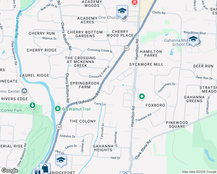 map of restaurants, bars, coffee shops, grocery stores, and more near 562 Jacob Close in Gahanna