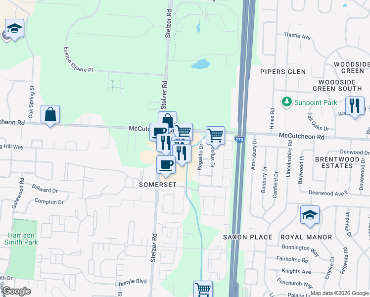 map of restaurants, bars, coffee shops, grocery stores, and more near 2833 Regaldo Dr in Columbus
