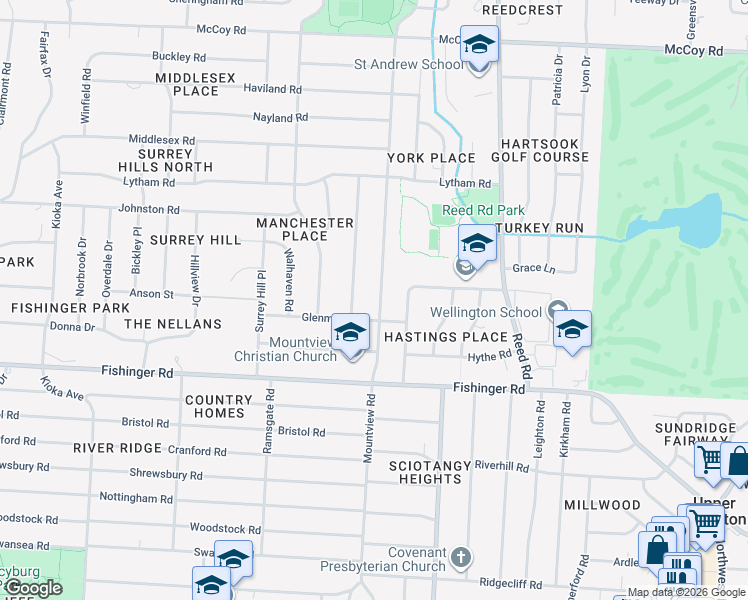 map of restaurants, bars, coffee shops, grocery stores, and more near 3742 Mountview Road in Columbus