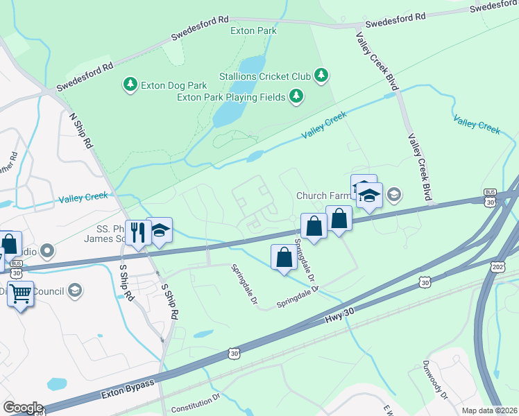 map of restaurants, bars, coffee shops, grocery stores, and more near 320 Henley Drive in Chester County