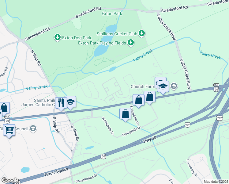 map of restaurants, bars, coffee shops, grocery stores, and more near 320 Henley Drive in Chester County