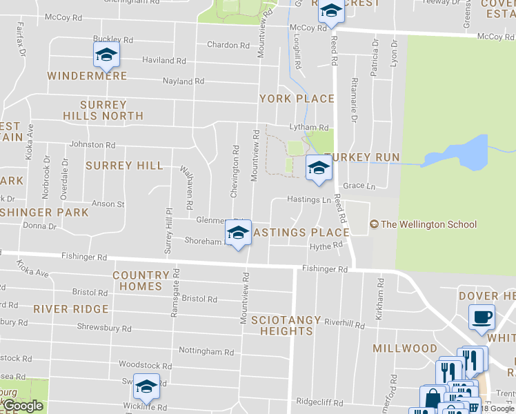 map of restaurants, bars, coffee shops, grocery stores, and more near 3742 Mountview Road in Columbus