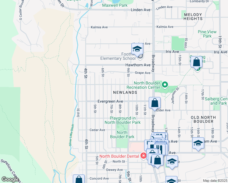 map of restaurants, bars, coffee shops, grocery stores, and more near 3156 7th Street in Boulder