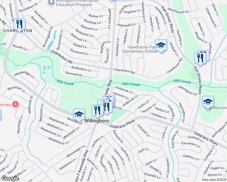 map of restaurants, bars, coffee shops, grocery stores, and more near 3 Hanover Lane in Willingboro