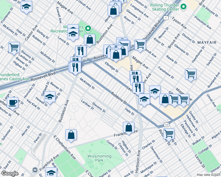 map of restaurants, bars, coffee shops, grocery stores, and more near 6308 Crafton Street in Philadelphia