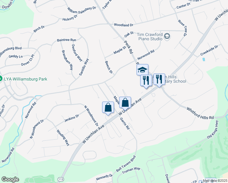 map of restaurants, bars, coffee shops, grocery stores, and more near 305 West Uwchlan Avenue in Downingtown