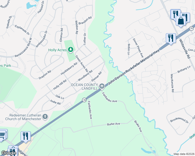 map of restaurants, bars, coffee shops, grocery stores, and more near 2516 Steiner Road in Manchester Township