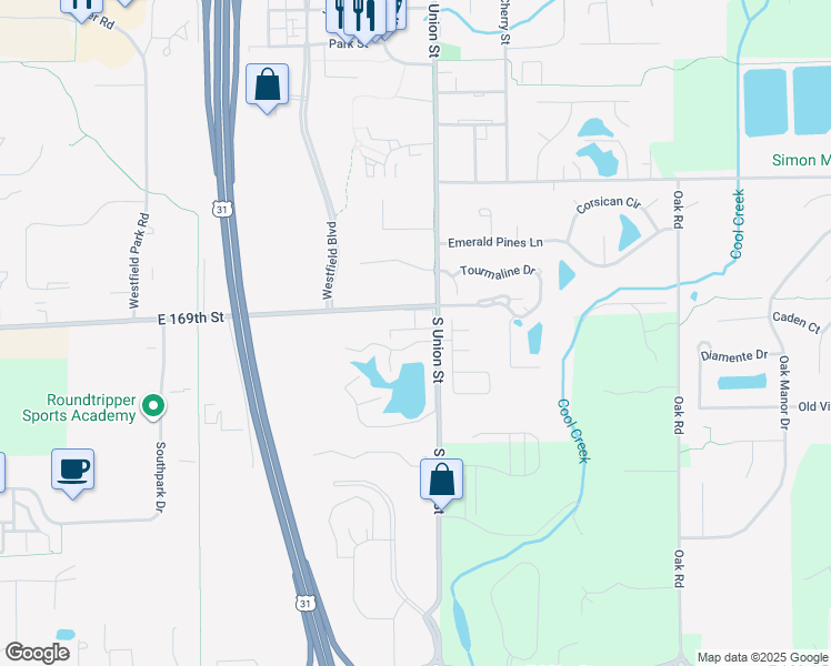 map of restaurants, bars, coffee shops, grocery stores, and more near 111 Clubhouse Drive South in Westfield
