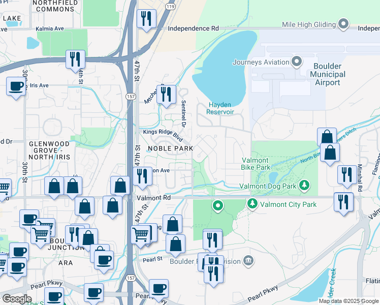 map of restaurants, bars, coffee shops, grocery stores, and more near 4888 Franklin Drive in Boulder