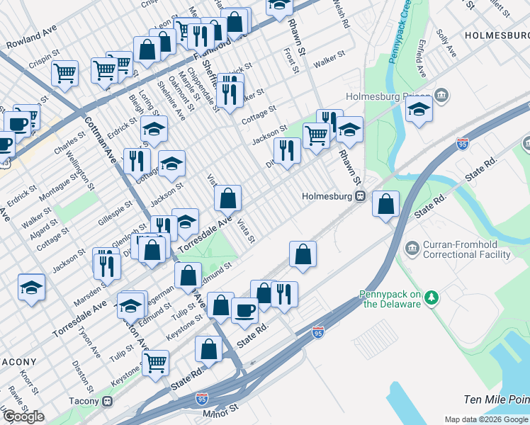 map of restaurants, bars, coffee shops, grocery stores, and more near 4726 Oakmont Street in Philadelphia