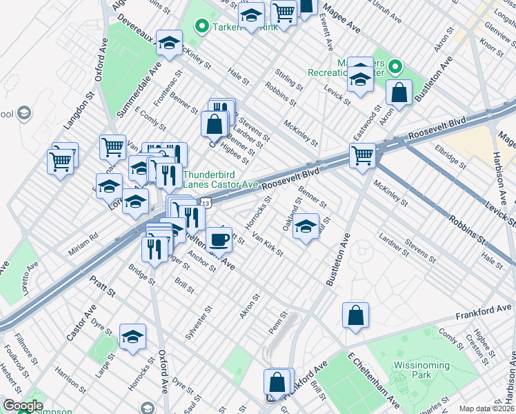 map of restaurants, bars, coffee shops, grocery stores, and more near 1449 Howell Street in Philadelphia