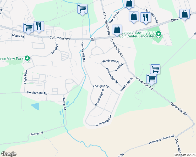 map of restaurants, bars, coffee shops, grocery stores, and more near 720 Landmark Circle in Lancaster
