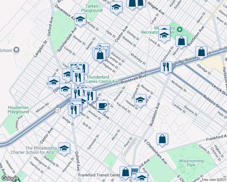 map of restaurants, bars, coffee shops, grocery stores, and more near 1449 Howell Street in Philadelphia