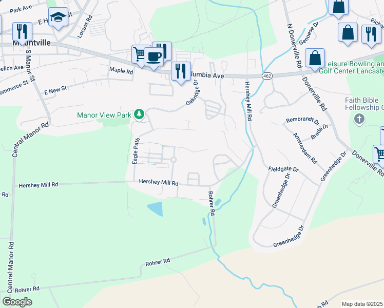 map of restaurants, bars, coffee shops, grocery stores, and more near 469 Talon Drive in Mountville