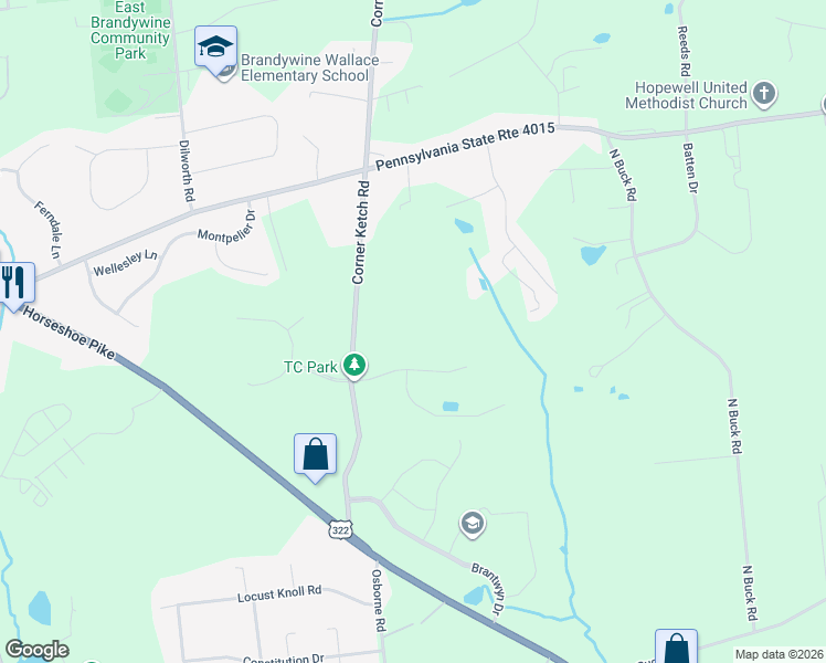 map of restaurants, bars, coffee shops, grocery stores, and more near 275 Corner Ketch Road in Downingtown