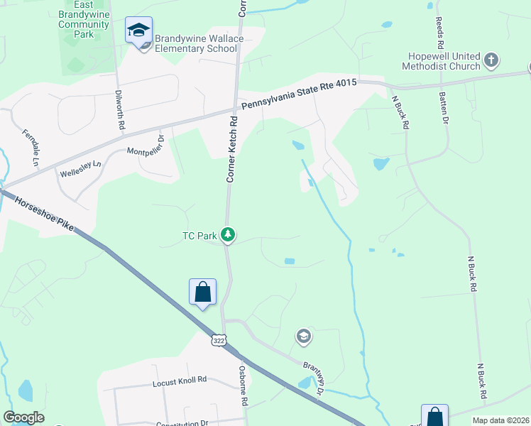 map of restaurants, bars, coffee shops, grocery stores, and more near 275 Corner Ketch Road in Downingtown