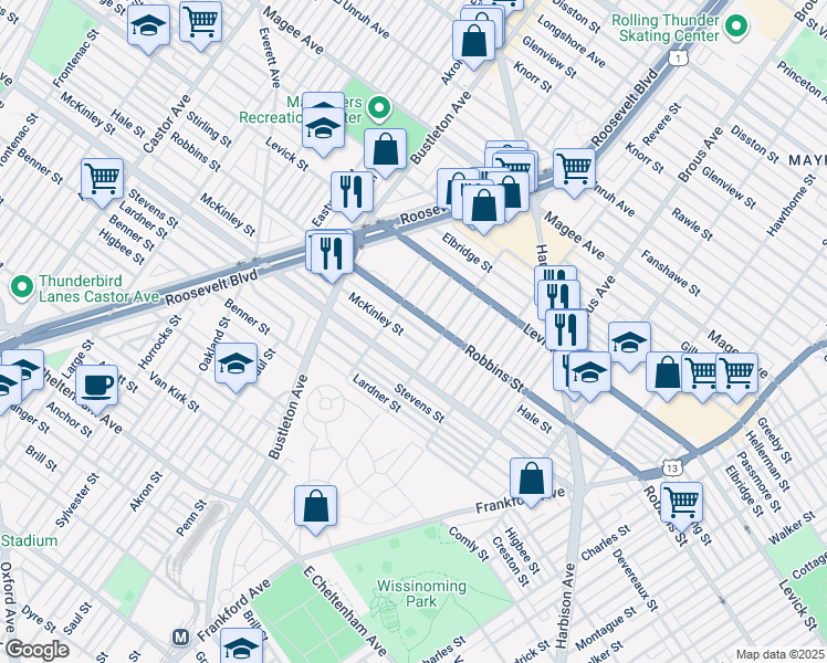 map of restaurants, bars, coffee shops, grocery stores, and more near 2129 McKinley St in Philadelphia