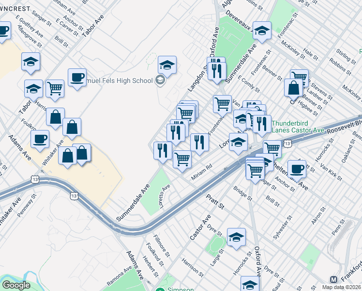 map of restaurants, bars, coffee shops, grocery stores, and more near 903 Bridge Street in Philadelphia