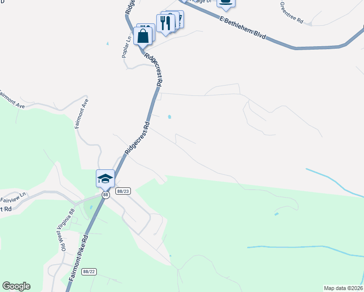 map of restaurants, bars, coffee shops, grocery stores, and more near 46 Maple Lane in Wheeling