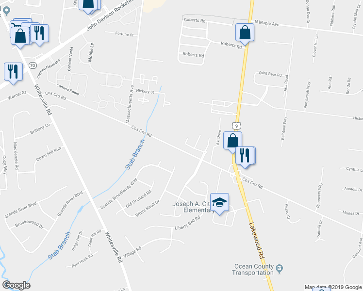 map of restaurants, bars, coffee shops, grocery stores, and more near 303 Rio Grande Drive in Toms River