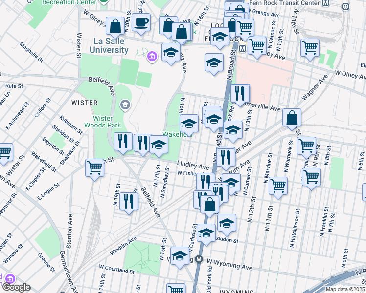 map of restaurants, bars, coffee shops, grocery stores, and more near 5141 North 16th Street in Philadelphia