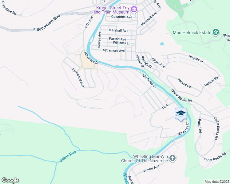 map of restaurants, bars, coffee shops, grocery stores, and more near 84 Brentwood Avenue in Wheeling